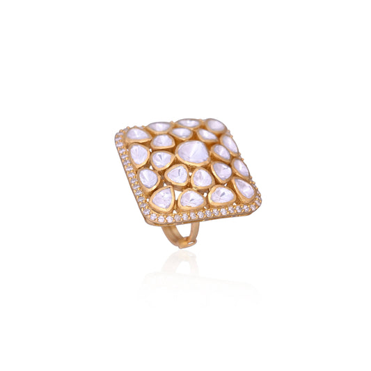 Pure Silver Gold-Plated Kundan-Studded Finger Ring