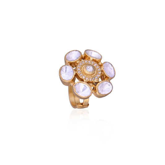 Pure Silver Gold-Plated Kundan-Studded Finger Ring
