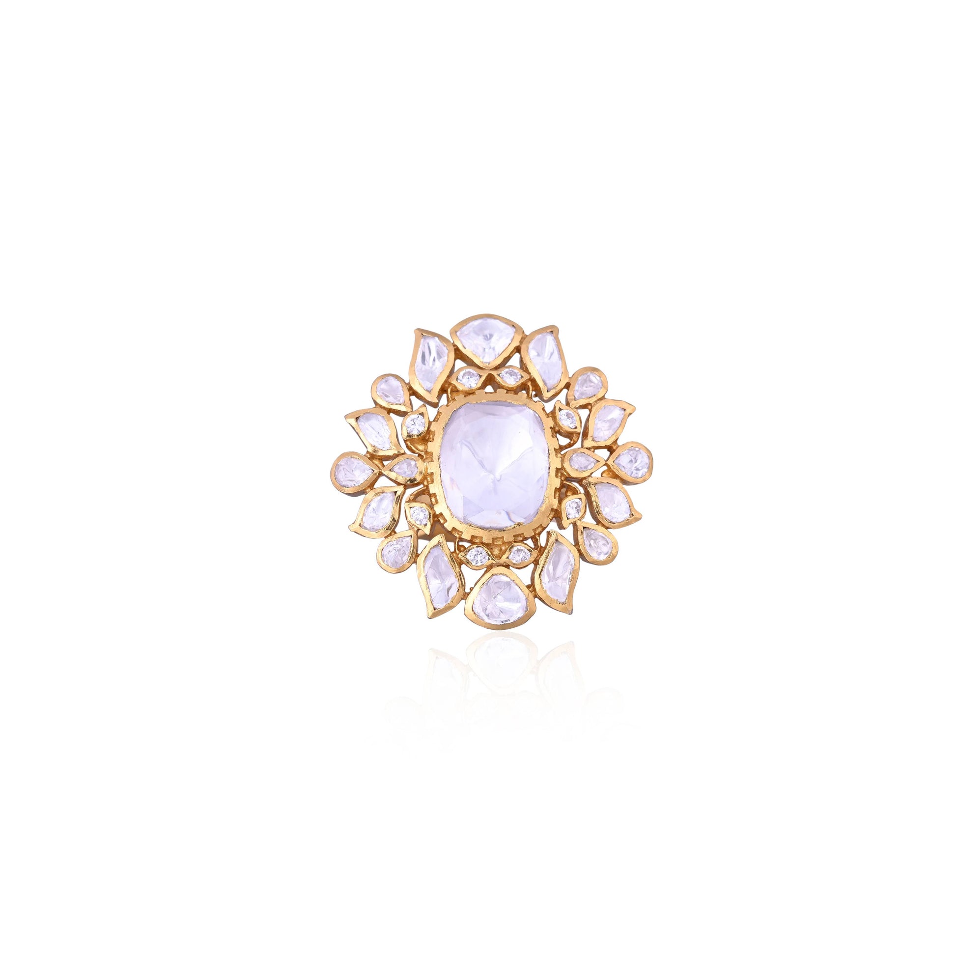 Pure Silver Gold-Plated Kundan-Studded Finger Ring