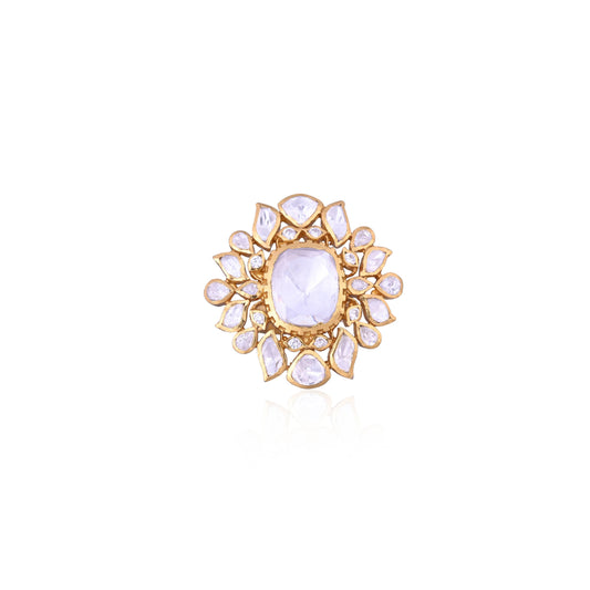 Pure Silver Gold-Plated Kundan-Studded Finger Ring
