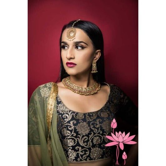 Gold Finish Silver Necklace with Earrings – Elegant Bridal Necklace with Semi-Precious Stones in 22K Gold Plating