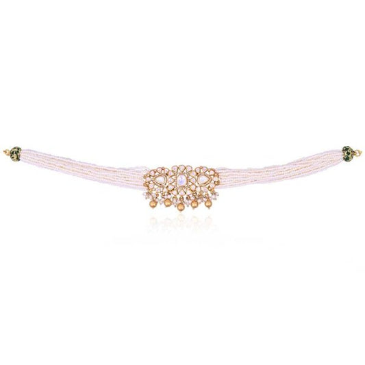 Gold Plated Kundan Studded and Pearl Beaded Layered Necklace