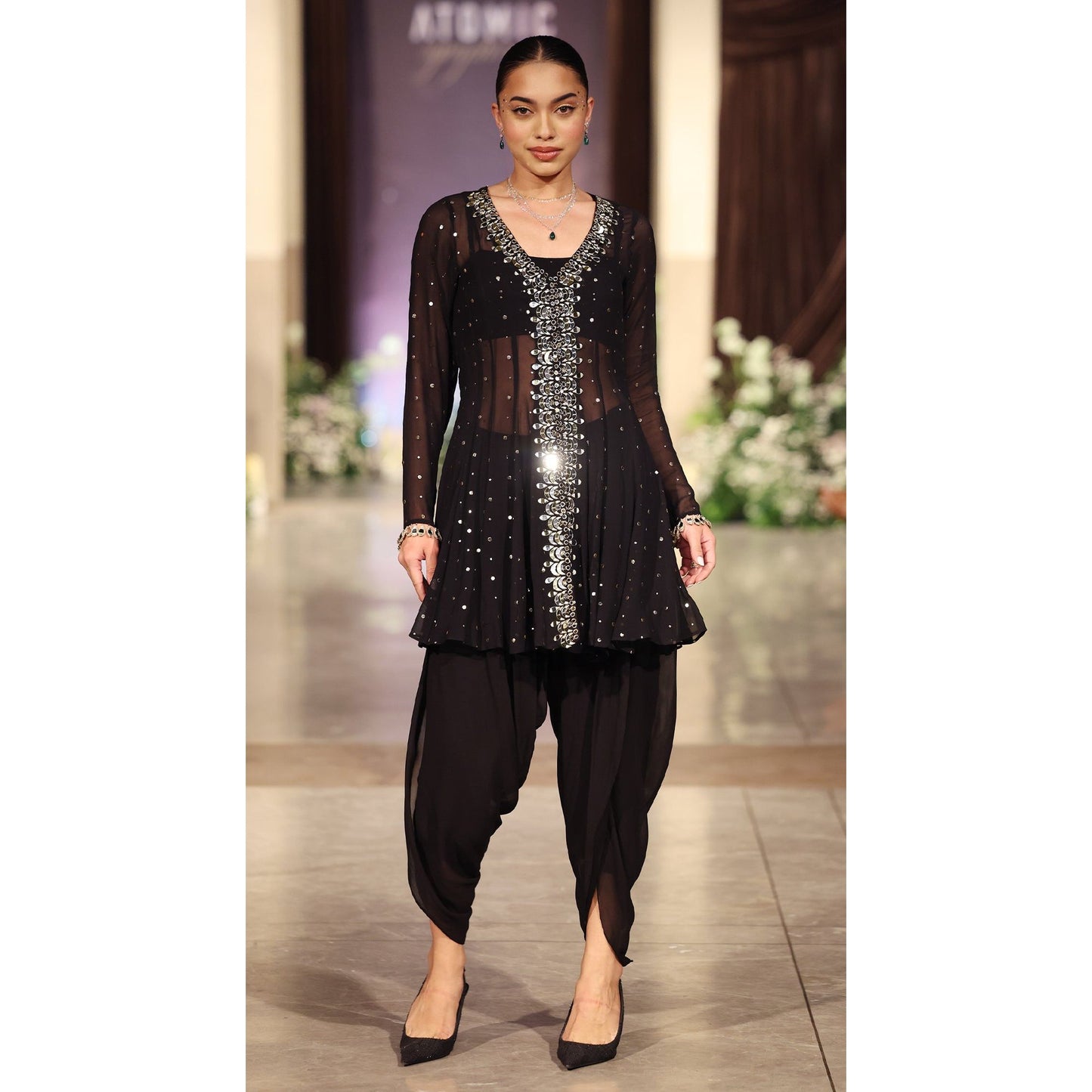 lack Sequin Embroidered Kurta Sharara Set