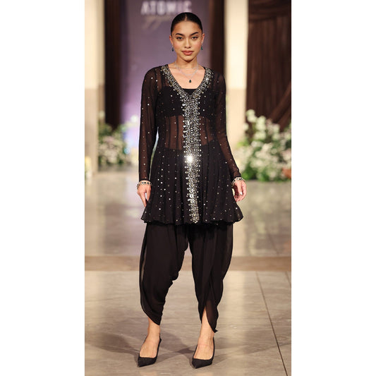 lack Sequin Embroidered Kurta Sharara Set