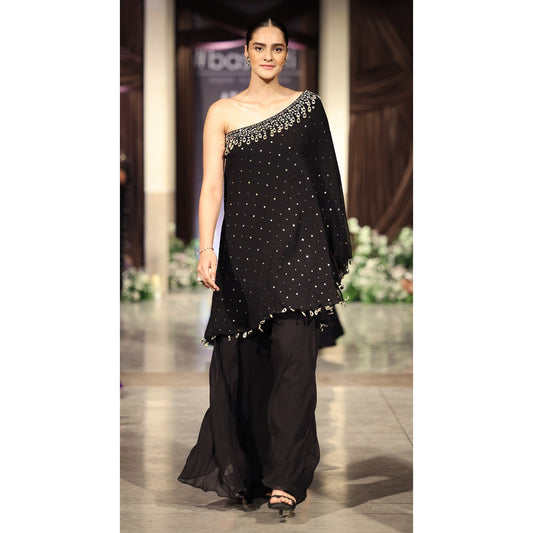 BLACK MUKAISH GEORGETTE SHARARA SET
