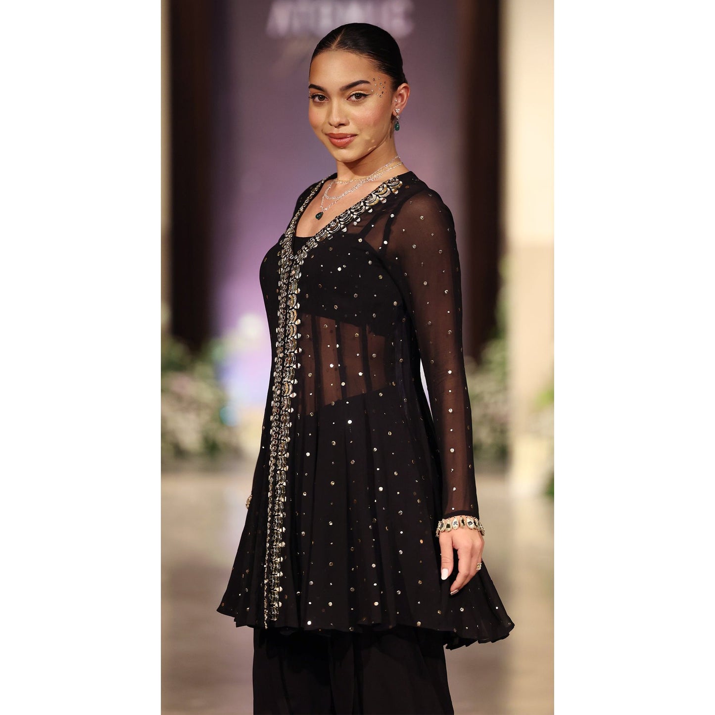 lack Sequin Embroidered Kurta Sharara Set
