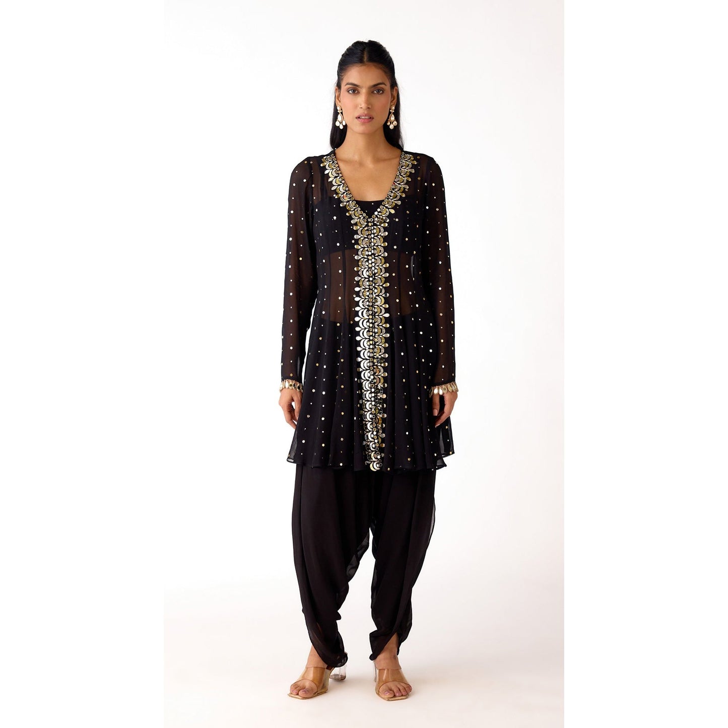 lack Sequin Embroidered Kurta Sharara Set