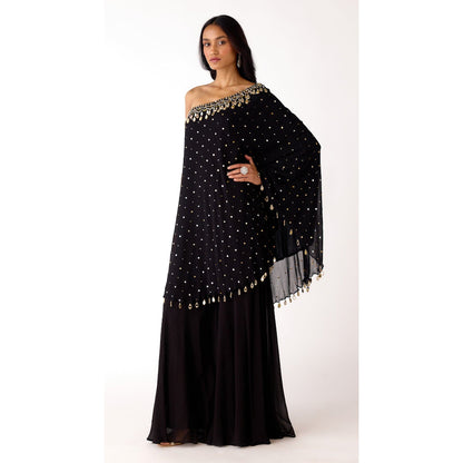 BLACK MUKAISH GEORGETTE SHARARA SET