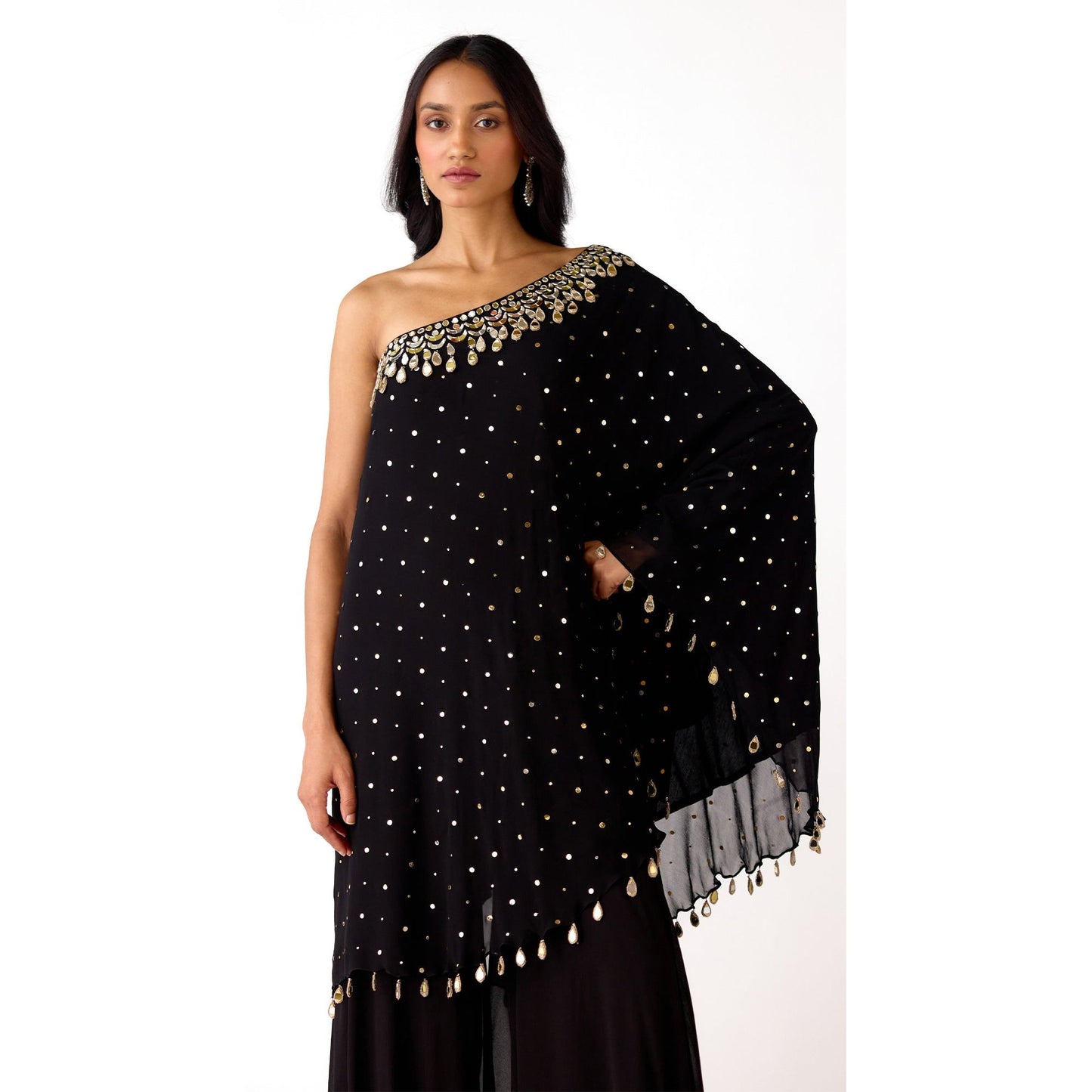 BLACK MUKAISH GEORGETTE SHARARA SET