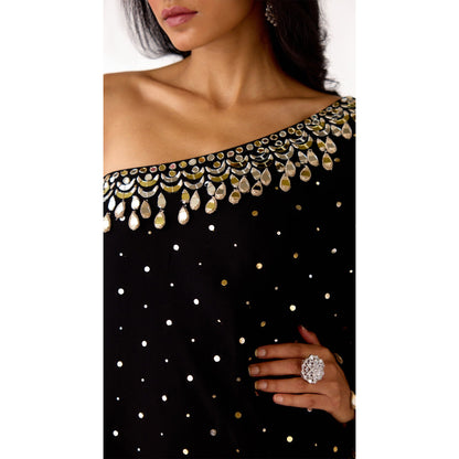 BLACK MUKAISH GEORGETTE SHARARA SET
