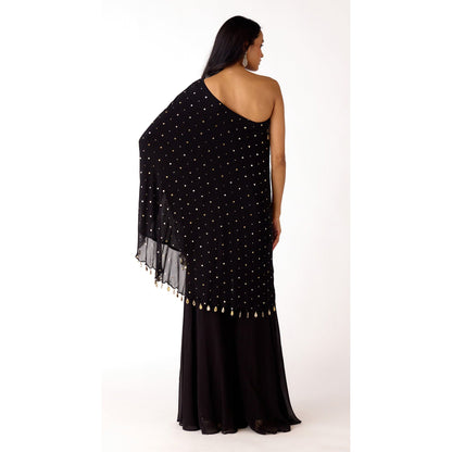 BLACK MUKAISH GEORGETTE SHARARA SET