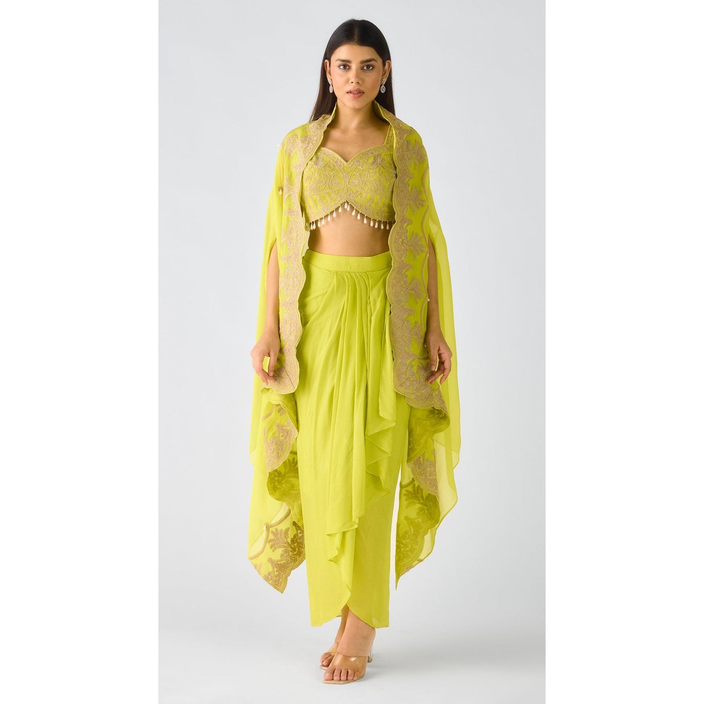 Lime Green Embroidered Sharara Set