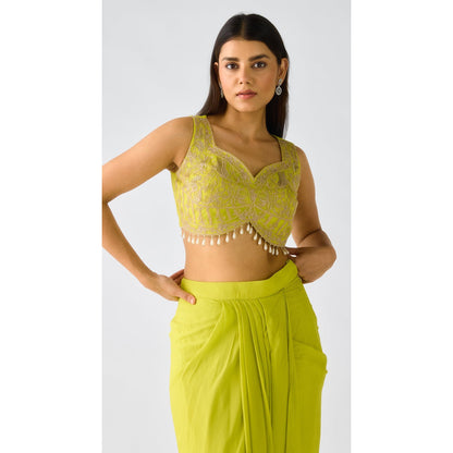 Lime Green Embroidered Sharara Set