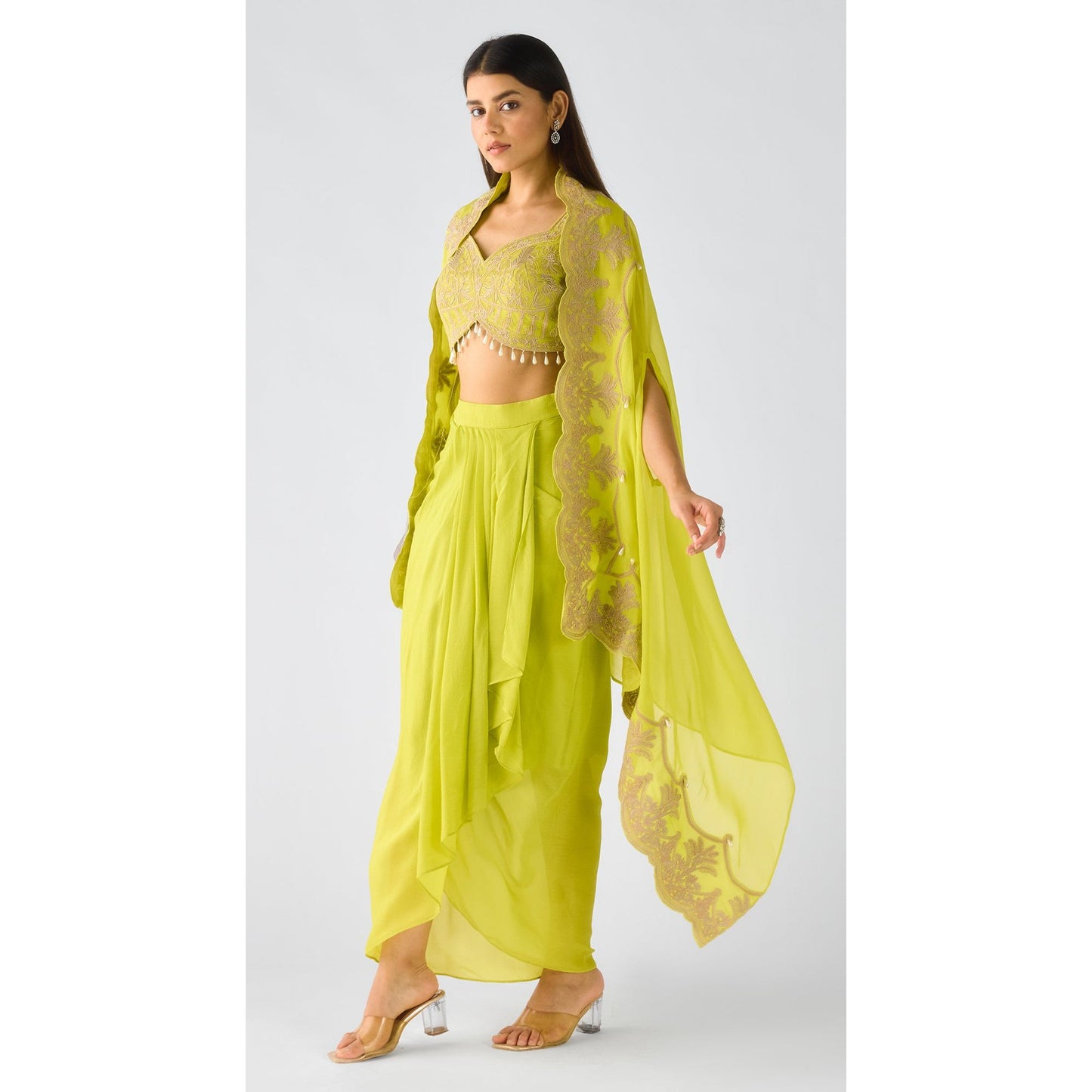 Lime Green Embroidered Sharara Set