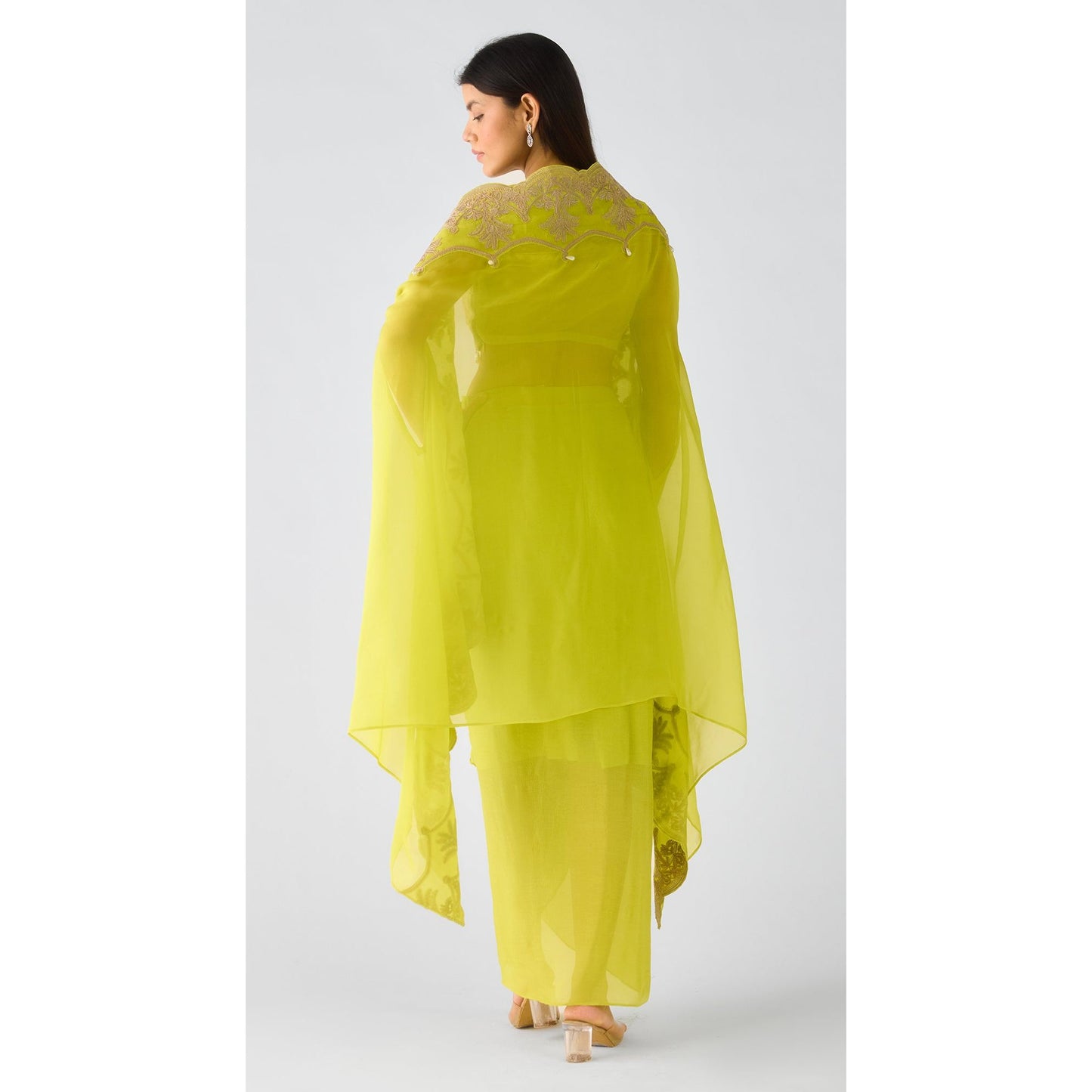 Lime Green Embroidered Sharara Set