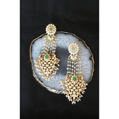 Emerald Green Kundan Chandbali Earrings with Pearl Drops