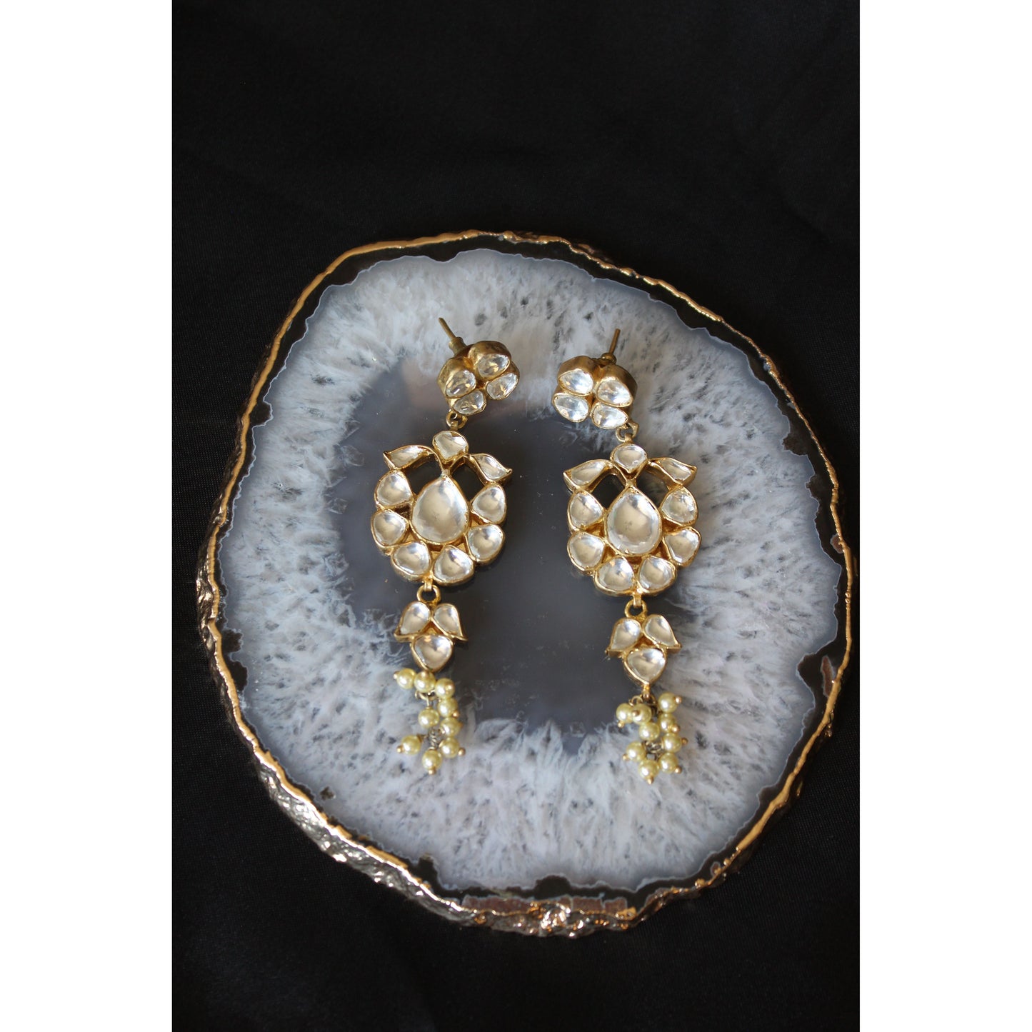 Classic Kundan Drop Earrings with Pearl Tassels
