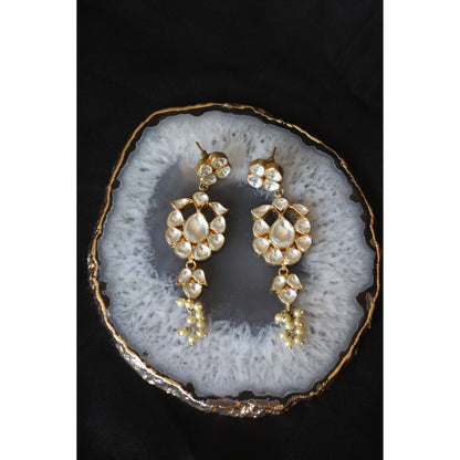 Classic Kundan Drop Earrings with Pearl Tassels