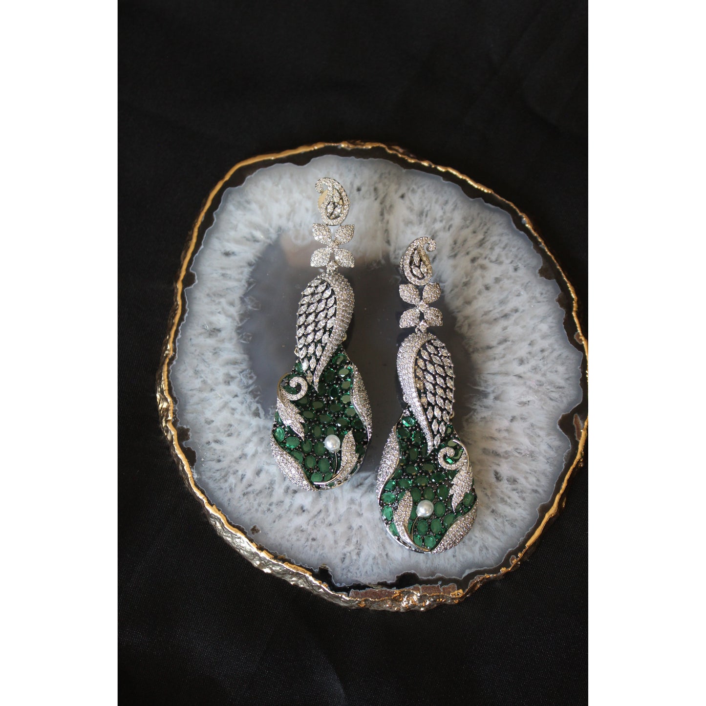 Emerald Crystal Peacock Statement Earrings