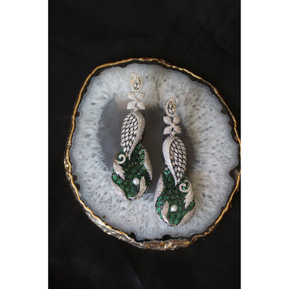 Emerald Crystal Peacock Statement Earrings