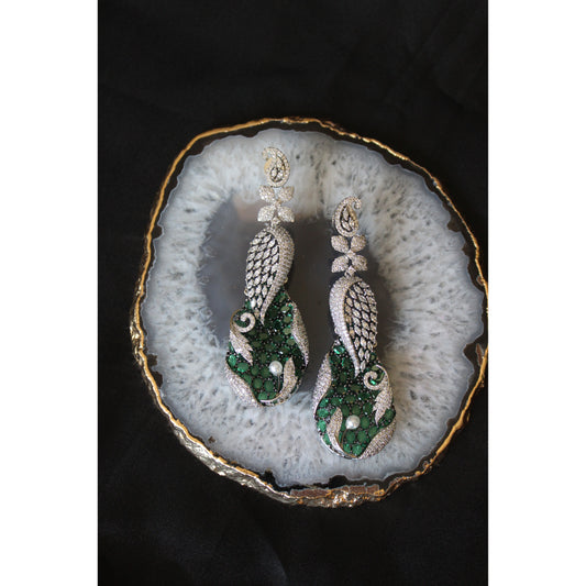 Emerald Crystal Peacock Statement Earrings
