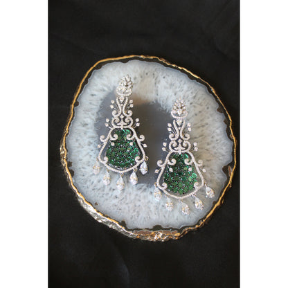 Emerald Crystal Chandelier Statement Earrings