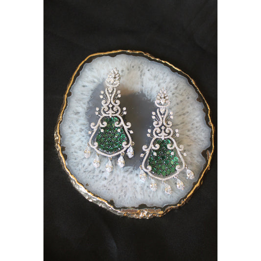 Emerald Crystal Chandelier Statement Earrings