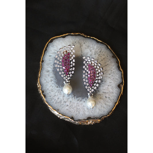 Ruby Pearl Leaf Drop Statement Earrings