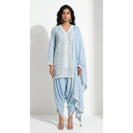 Baby Blue Cotton Chanderi Suit with Embroidery