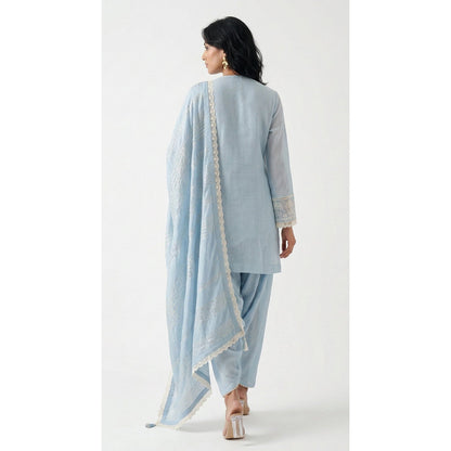 Baby Blue Cotton Chanderi Suit with Embroidery