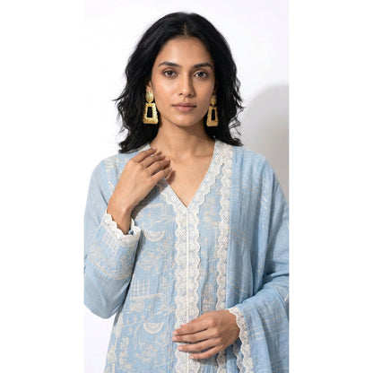 Baby Blue Cotton Chanderi Suit with Embroidery
