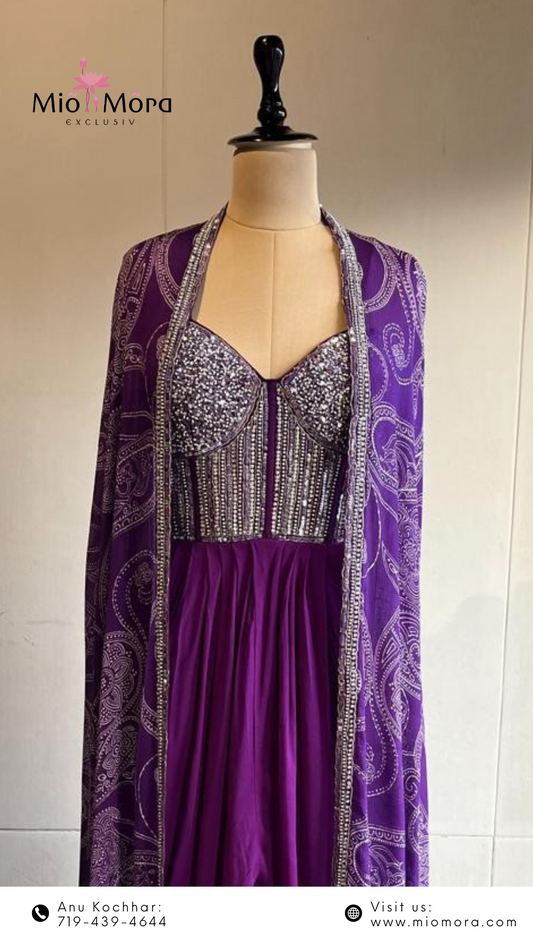 Purple Indo Western Cape Skirt