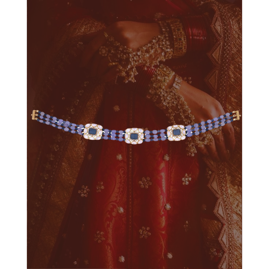 Lapiz Blue Choker with Mozanite Kundan Work