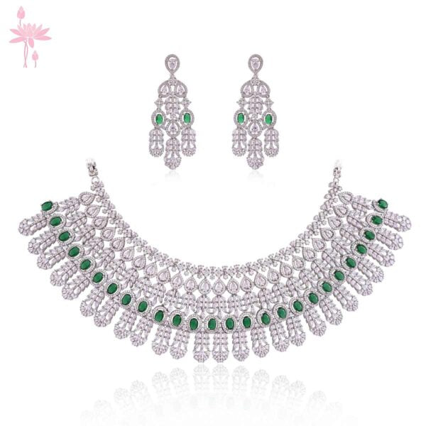 Malika Necklace Set – Luxury Emerald Green Stone Necklace with Cubic Zirconia Setting