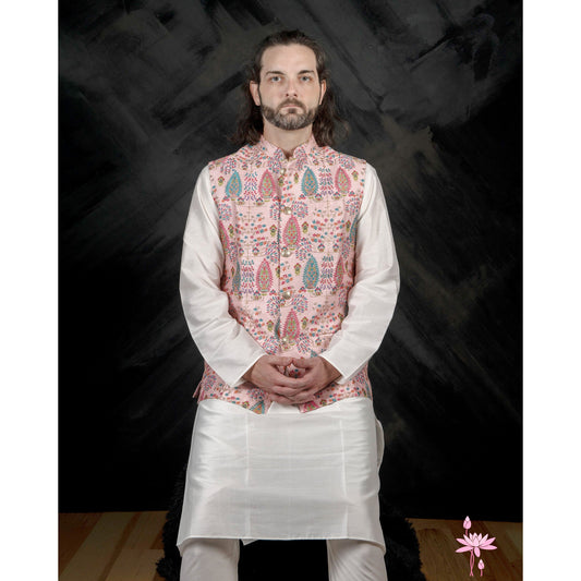 Light Pink Nehru Jacket Set – Elegant Men’s Nehru Jacket with Matching Kurta & Trousers
