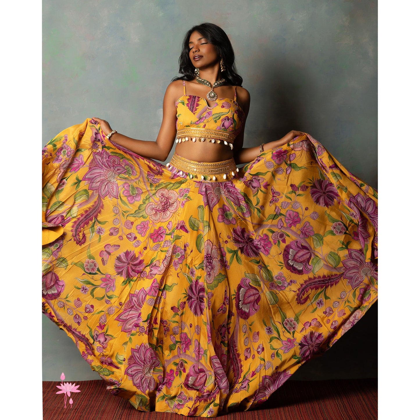 Yellow Floral Lehga