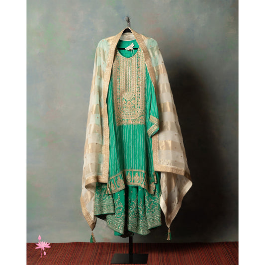Green Sharara Set with Banarasi Duppats