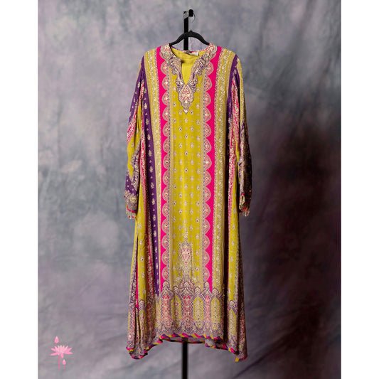 Purple and Mustard Long Shirt Suit