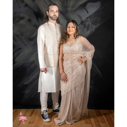 Men's White Kurta Set with Sequin Work & Nehru Jacket – Elegant Festive Wear