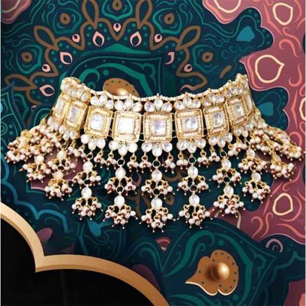 Navratan Kundan Necklace Set – Elegant Traditional Jewelry for Women
