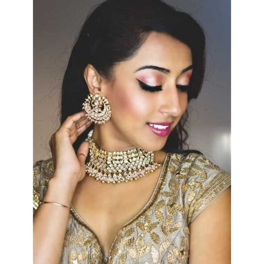 Silver Gold Plated Kundan Choker Set with Pink Beads – Exquisite Jewelry for Special Occasions