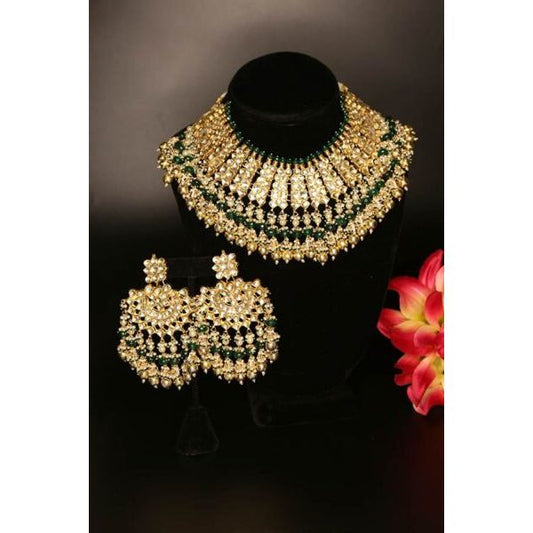 Stunning Bridal Kundan Set with Green Emerald Drops