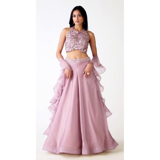 Mauve Organza Embroidered Lehenga Set