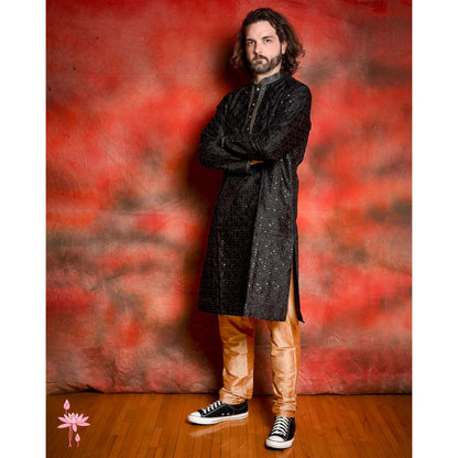 Black Embroidered Kurta Set with Sequins