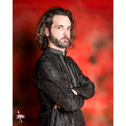 Black Embroidered Kurta Set with Sequins