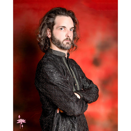 Black Embroidered Kurta Set with Sequins