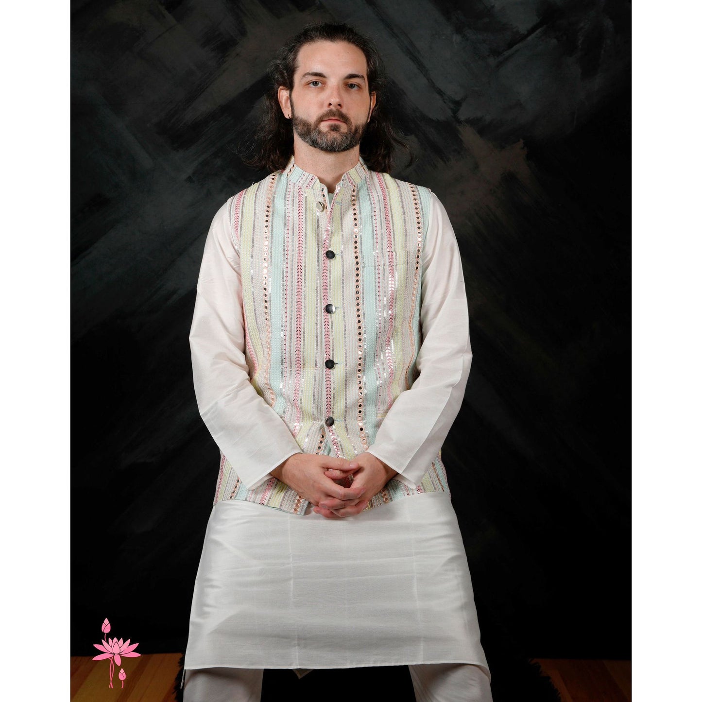 Light Blue Men’s Kurta Set with Embroidered Nehru Jacket – Elegant Festive Wear for Men