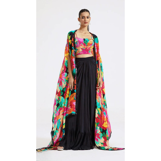 Multicolored Skirt Set with Cape