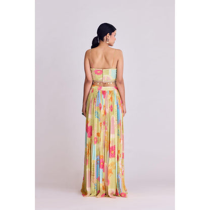 Lime Skirt Set with Cape