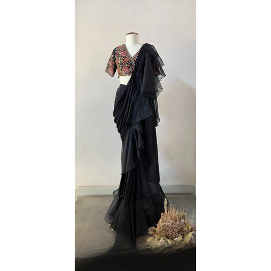 Glitz Mirror Embellished Draped Sari Set